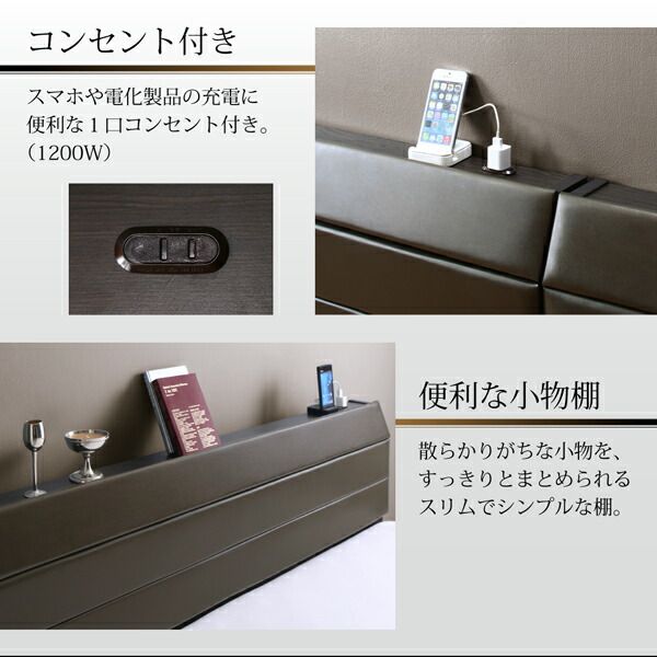 スーパSALE10倍＆4時間限定10％OFF 棚・コンセント付きレザーすのこベッド 国産ボンネルコイルマットレス付き シングル