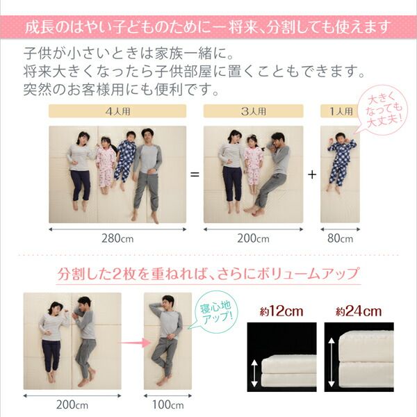 スーパSALE10倍＆4時間限定10％OFF MITAS寝具SELECT マットレス 三つ折り コンパクト 収納 ファミリー 子供 日本製 川の字 ゆったり 6サイズ 大きい 折り畳み 折りたたみ 厚さが選べる ワイドK200 厚さ12cm