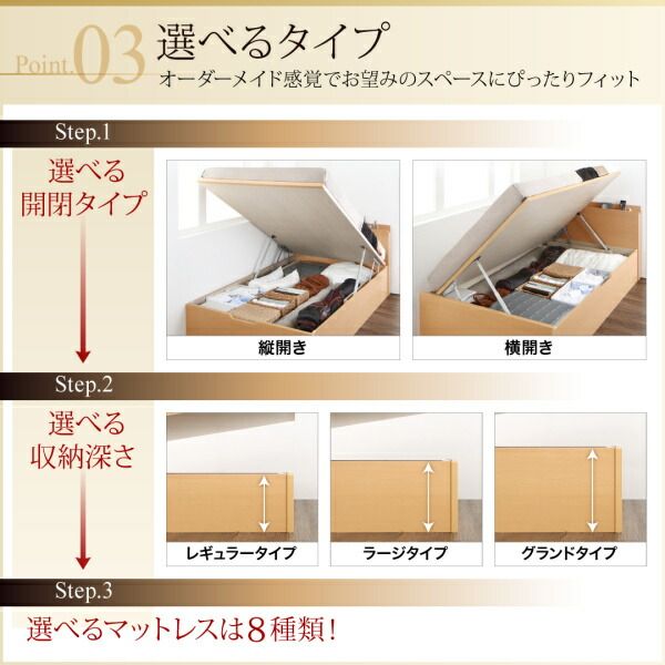 スーパSALE10倍＆4時間限定10％OFF お客様組立 国産跳ね上げ収納ベッド ナチュラル 薄型プレミアムボンネルコイルマットレス付き 縦開き セミダブル 深さレギュラー