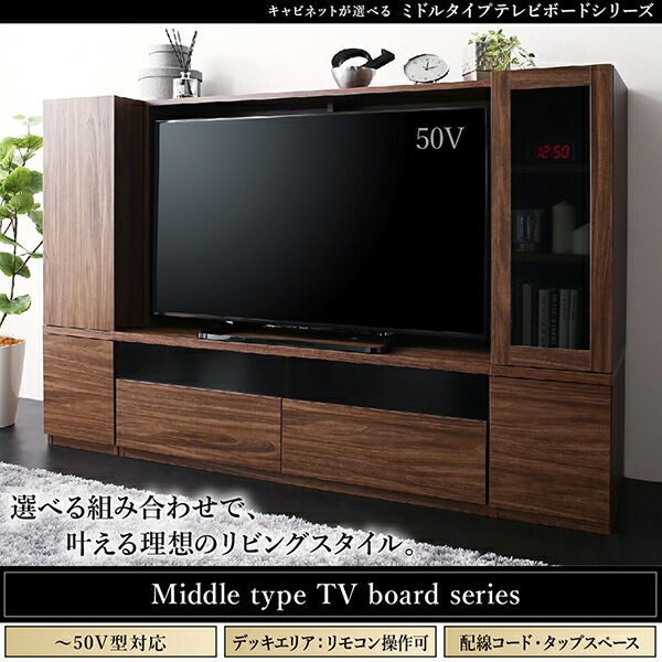 スーパSALE10倍＆4時間限定10％OFF リビング収納 チェスト キャビネット タンス テレビ台 ミドルタイプテレビボードシリーズ 2点セット(テレビボード+キャビネット) ガラス扉