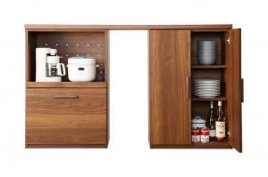 スーパSALE10倍＆4時間限定10％OFF キッチン収納 日本製完成品 天然木調ワイドキッチンカウンター レンジ台＋扉付き引き出し 150cm