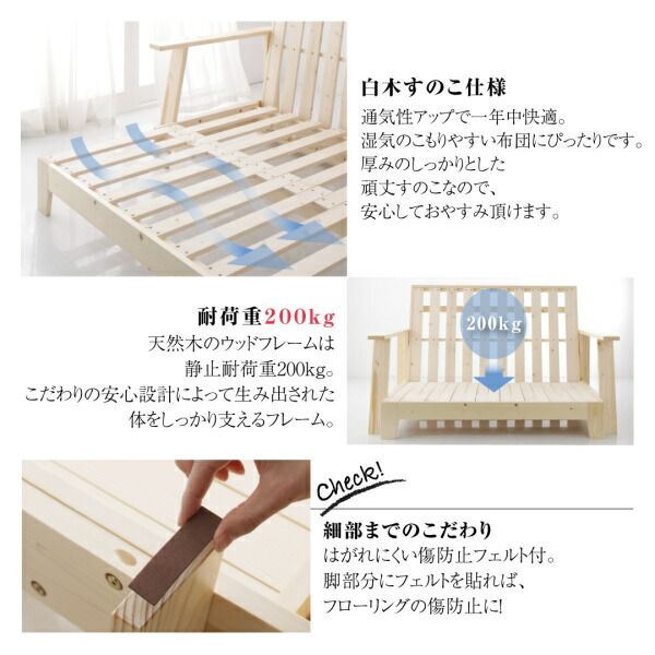 スーパSALE10倍＆4時間限定10％OFF 素材と品質にこだわった セミダブル天然木すのこソファベッド   敷き布団 布団のみ セミダブル