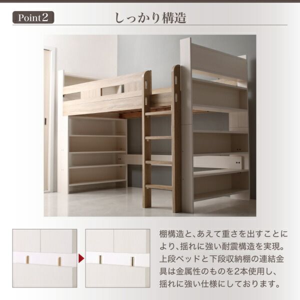 スーパSALE10倍＆4時間限定10％OFF お客様組立 棚・コンセント付きシステムロフトベッド ナチュラル 薄型軽量ボンネルコイルマットレス付き シングル