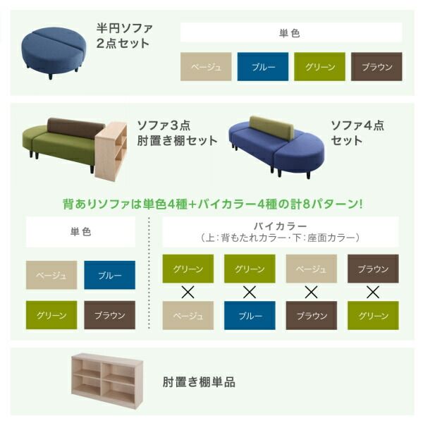 スーパSALE10倍＆4時間限定10％OFF スタンダードソファ デザインソファ 空間に合わせて色と形を選ぶカバーリング待合ロビーソファ ソファ4点セット 半円×2+背あり+背なし 2P×4