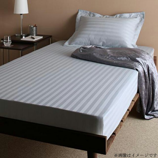 スーパSALE10倍＆4時間限定10％OFF MITAS寝具SELECT ショート丈ベッド用　6色から選べる　綿混サテンホテルスタイルストライプカバーリングベッド用ボックスシーツセミダブルショート丈