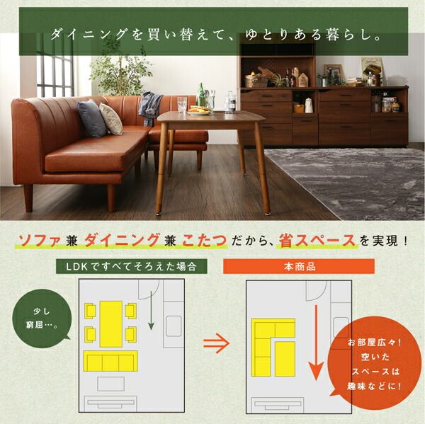 スーパSALE10倍＆4時間限定10％OFF ダイニングセット（テーブル&ソファ） 年中快適 こたつもソファも高さ調節 リビングダイニングセット 5人 5点セット(テーブル+2Pソファ2脚+1Pソファ1脚+コーナーソファ1脚) W120