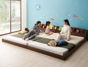 スーパSALE10倍＆4時間限定10％OFF 親子で寝られる収納棚・照明付き連結ベッド 天然ラテックス入り国産ポケットコイルマットレス付き ワイドK260(SD+D)
