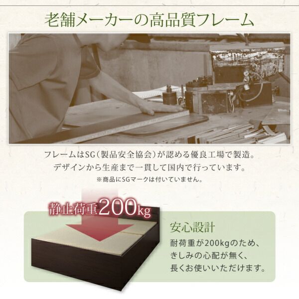 スーパSALE10倍＆4時間限定10％OFF お客様組立 布団が収納できる棚・コンセント付き畳ベッド い草畳 ダブル