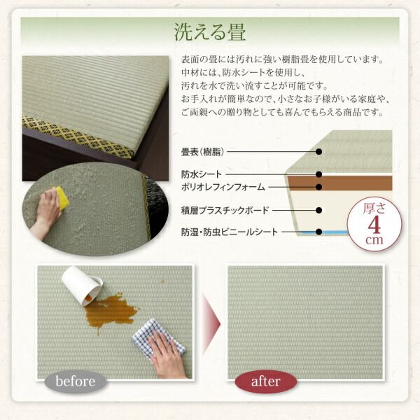 スーパSALE10倍＆4時間限定10％OFF お客様組立 布団が収納できる棚・コンセント付き畳ベッド クッション畳 セミダブル