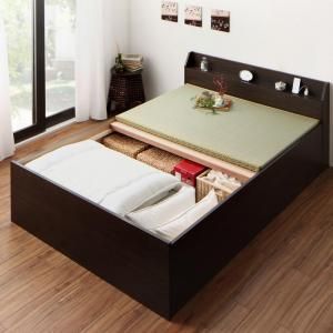 スーパSALE10倍＆4時間限定10％OFF お客様組立 布団が収納できる棚・コンセント付き畳ベッド 洗える畳 セミダブル