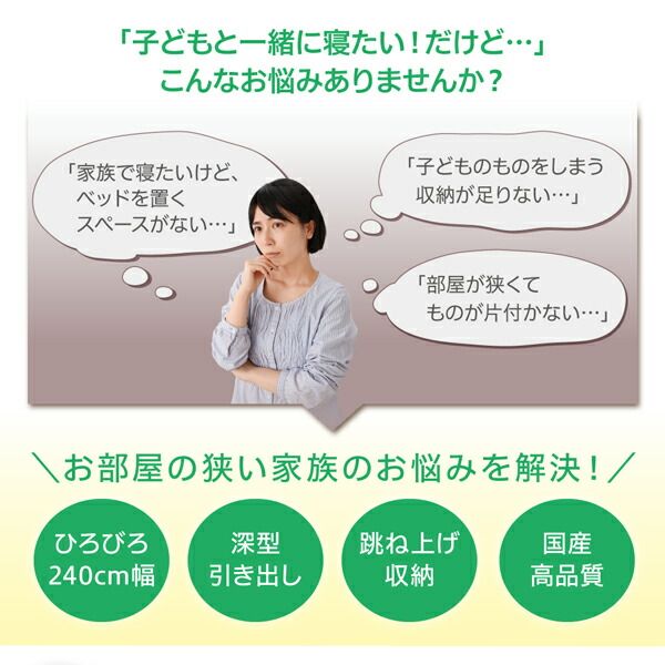 スーパSALE10倍＆4時間限定10％OFF お客様組立 コンパクトに壁付けできる国産ファミリー収納連結ベッド スタンダードボンネルコイルマットレス付き A+Bタイプ ワイドK240(SD×2)