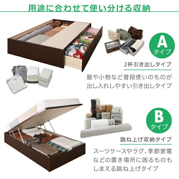 スーパSALE10倍＆4時間限定10％OFF お客様組立 コンパクトに壁付けできる国産ファミリー収納連結ベッド スタンダードボンネルコイルマットレス付き B(S)+A(SD)タイプ ワイドK220