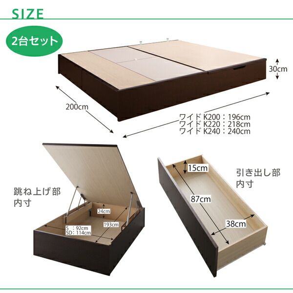 スーパSALE10倍＆4時間限定10％OFF お客様組立 コンパクトに壁付けできる国産ファミリー収納連結ベッド 羊毛入りゼルトスプリングマットレス付き B(S)+A(SD)タイプ ワイドK220