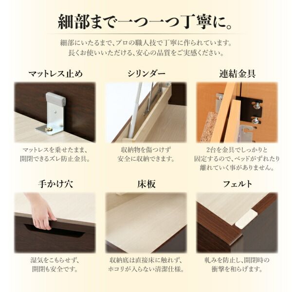 スーパSALE10倍＆4時間限定10％OFF お客様組立 棚・コンセント付国産大型サイズ跳ね上げ収納ベッド ベッドフレームのみ 縦開き クイーン(SS×2)