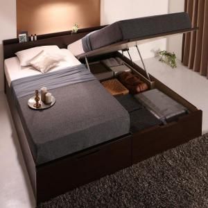 スーパSALE10倍＆4時間限定10％OFF お客様組立 棚・コンセント付国産大型サイズ跳ね上げ収納ベッド 薄型スタンダードボンネルコイルマットレス付き 縦開き ワイドK200