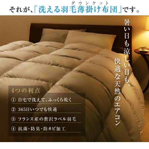スーパSALE10倍＆4時間限定10％OFF MITAS寝具SELECT 羽根布団 洗濯機で洗える エクセルゴールドラベル フランス産ダウン90％ 羽毛薄掛け布団 シングル