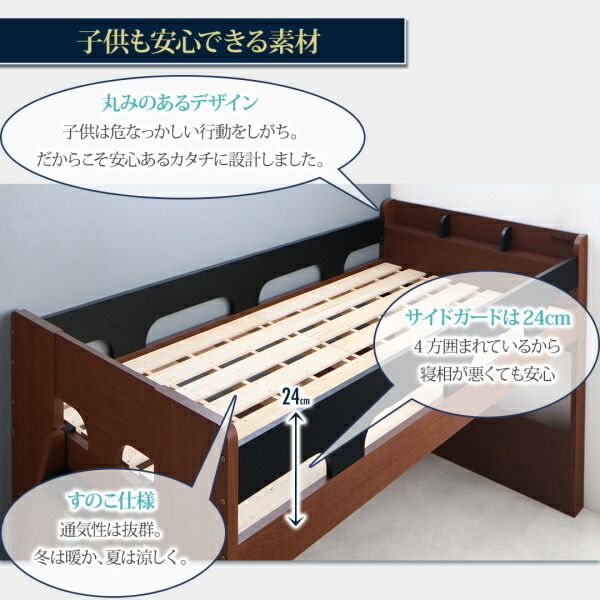 ロフトシステムベッド 分割使用可能 宮付き システムベッド ベッド デスク ブックシェルフ デスクベッド おしゃれ 木製 子供 大人用 子供部屋 お客様組立 子供がすくすく育つ ランドセルラック付木目調システムベッド ベッドフレームのみ シングル