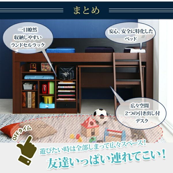 ロフトシステムベッド 分割使用可能 宮付き システムベッド ベッド デスク ブックシェルフ デスクベッド おしゃれ 木製 子供 大人用 子供部屋 お客様組立 子供がすくすく育つ ランドセルラック付木目調システムベッド ベッドフレームのみ シングル