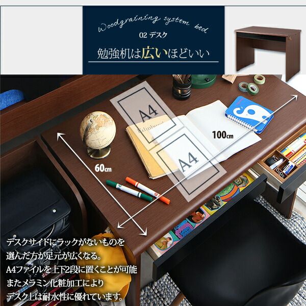 ロフトシステムベッド 分割使用可能 宮付き システムベッド ベッド デスク ブックシェルフ デスクベッド おしゃれ 木製 子供 大人用 子供部屋 お客様組立 子供がすくすく育つ ランドセルラック付木目調システムベッド ベッドフレームのみ シングル