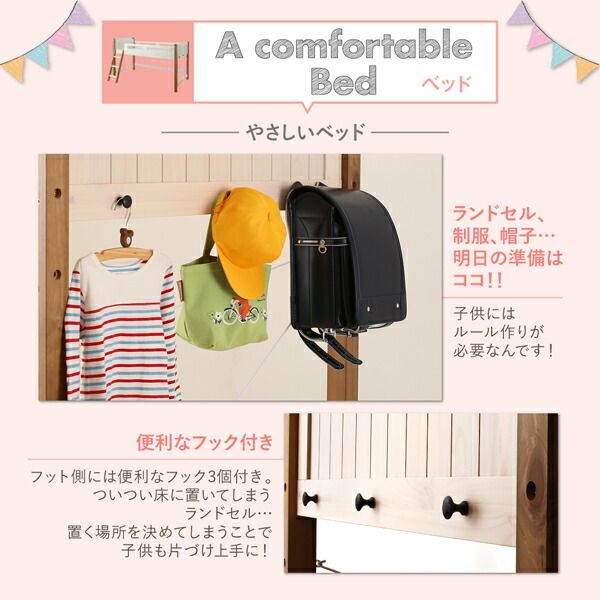 スーパSALE10倍＆4時間限定10％OFF 宮棚・コンセント付　天然木パイン材収納システムベッド 固綿マットレス付き  デスク＆ラック付 シングル