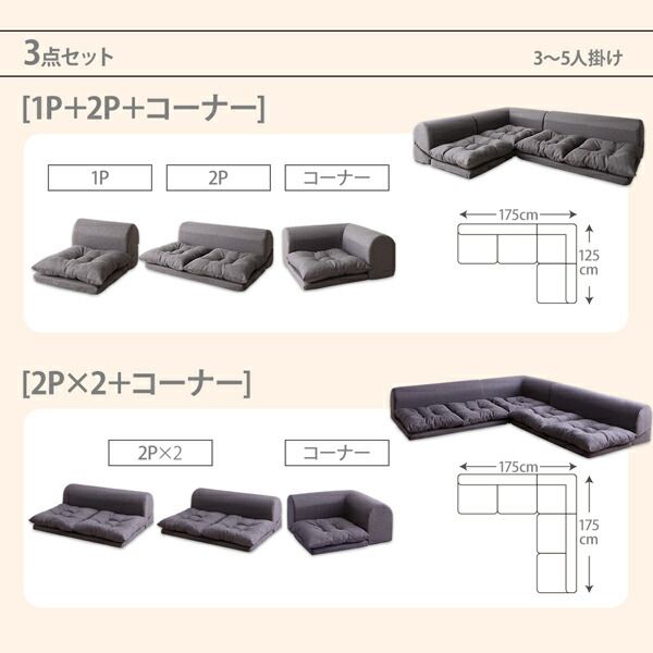 スーパSALE10倍＆4時間限定10％OFF フロアコーナーソファ ソファ3点セット 1P+2P+コーナー