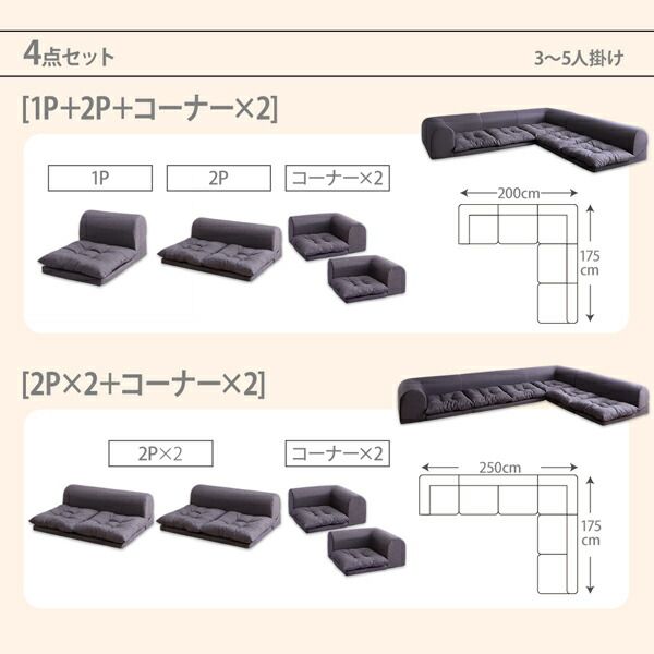 スーパSALE10倍＆4時間限定10％OFF フロアコーナーソファ ソファ4点セット 1P+2P+コーナー×2