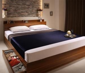 棚・コンセント付収納ベッド プレミアムボンネルコイルマットレス付き シングル