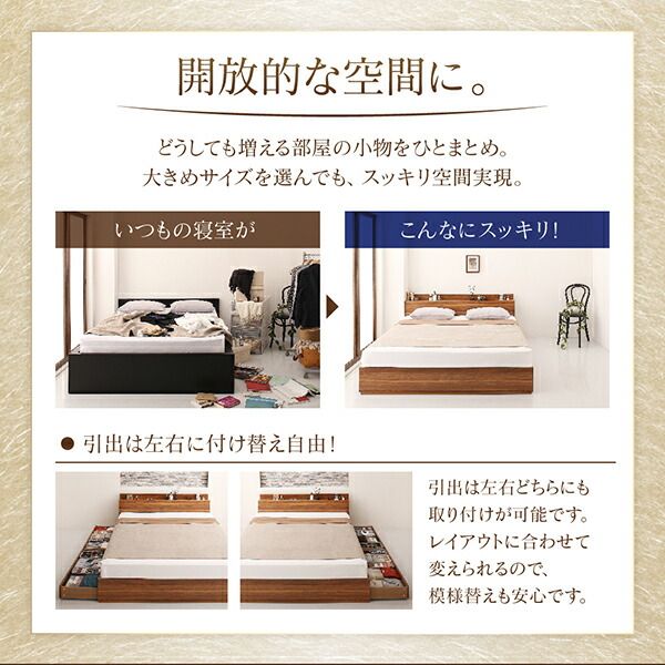スーパSALE10倍＆4時間限定10％OFF 棚・コンセント付収納ベッド マルチラススーパースプリングマットレス付き セミダブル