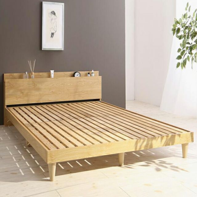 スーパSALE10倍＆4時間限定10％OFF すのこベッド ダブル ダブルベッド ベッド すのこ ベット ナチュラル ブラウン 木製 ベッドフレーム 北欧 おしゃれ コンセント 棚 フレームのみ ダブル