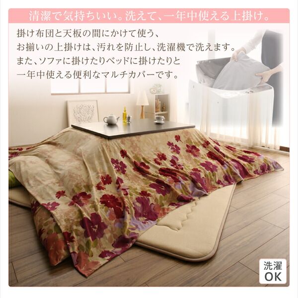 スーパSALE10倍＆4時間限定10％OFF こたつ布団セット ふっくらボリューム日本製マイクロファイバー水彩タッチ花柄デザインこたつ布団 掛布団&敷布団2点セット 4尺長方形(80×120cm)天板対応