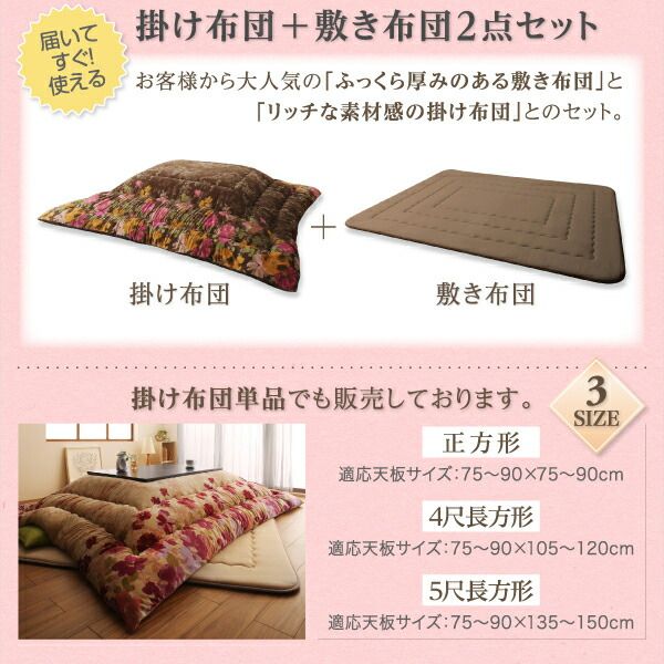 スーパSALE10倍＆4時間限定10％OFF こたつ布団 ふっくらボリューム日本製マイクロファイバーデザインこたつ布団シリーズ こたつ敷きふとん単品 190×190cm