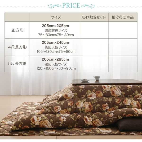 スーパSALE10倍＆4時間限定10％OFF こたつ布団セット ローズ柄国産ボリュームこたつ布団 掛布団&敷布団2点セット 5尺長方形(90×150cm)天板対応