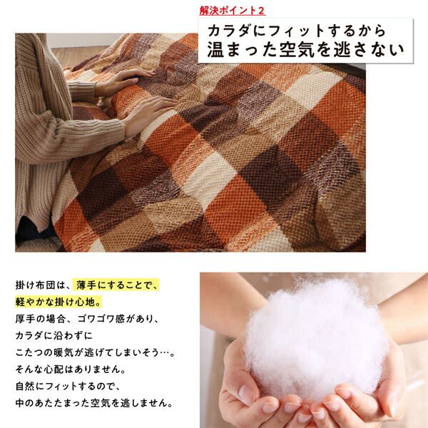 スーパSALE10倍＆4時間限定10％OFF こたつ布団セット お部屋をひろびろ使える チェック柄 薄掛けこたつ布団 掛布団&敷布団2点セット 4尺長方形(80×120cm)天板対応