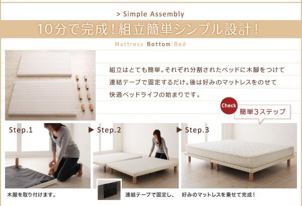 スーパSALE10倍＆4時間限定10％OFF 搬入・組立・簡単 すのこ構造 ショート丈脚付きマットレス ボトムベッド 薄型プレミアムボンネルコイルマットレス付き セミシングル 脚15cm