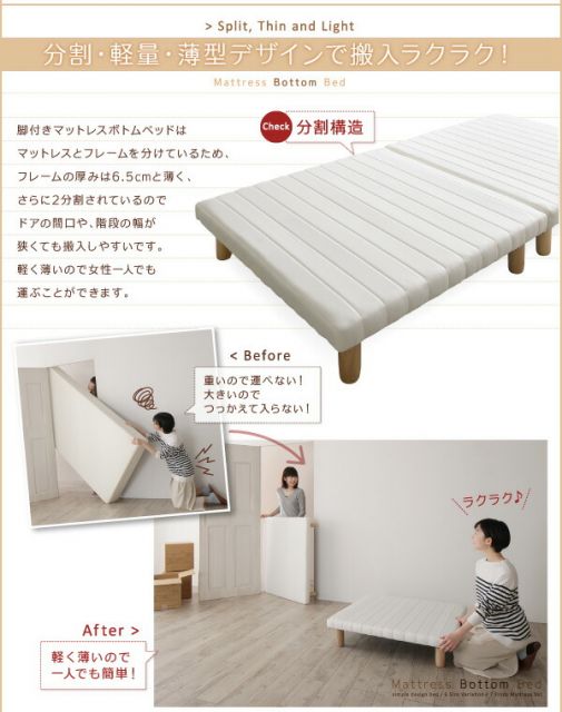 スーパSALE10倍＆4時間限定10％OFF 搬入・組立・簡単 すのこ構造 ショート丈脚付きマットレス ボトムベッド 薄型プレミアムボンネルコイルマットレス付き シングル 脚15cm