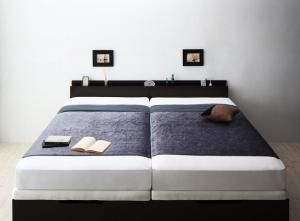 スーパSALE10倍＆4時間限定10％OFF ベッド ベット 収納付きベッド 収納 収納付 跳ね上げベッド 深型 連結 すのこベッド すのこ コンセント付 大容量 お客様組立 薄型スタンダードボンネルコイルマットレス付 縦開 ワイドK200 グランド