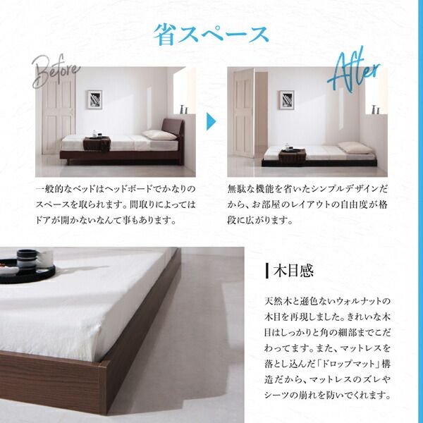 スーパSALE10倍＆4時間限定10％OFF 新生活おすすめの10億円売れたフロアベッドシリーズ スタンダードポケットコイルマットレス付き ヘッドレス ダブル