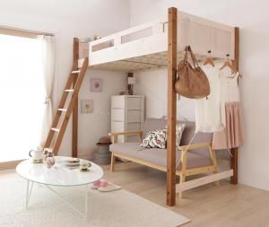 スーパSALE10倍＆4時間限定10％OFF 狭い部屋におすすめ　おしゃれな選べるロフトベッドシリーズ 固綿マットレス付き 天然木タイプ シングル