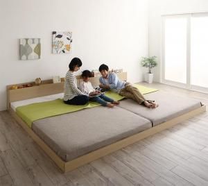 スーパSALE10倍＆4時間限定10％OFF 棚・コンセント・ライト付き大型モダンフロア連結ベッド プレミアムポケットコイルマットレス付き ワイドK240(S+D)