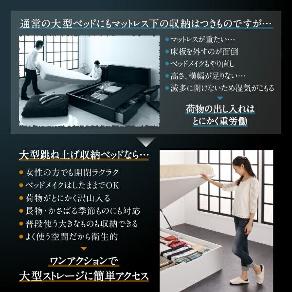 スーパSALE10倍＆4時間限定10％OFF ベッド 収納付きベッド 収納 収納付 跳ね上げベッド 深型 連結 コンセント付 大容量 宮付き 照明 クイーン おしゃれ お客様組立 薄型プレミアムボンネルコイルマットレス付 縦開 クイーン(SS×2) 深さラージ