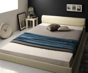 スーパSALE10倍＆4時間限定10％OFF 高級感のある モダンデザインレザーフロアベッド スタンダードポケットコイルマットレス付き セミダブル