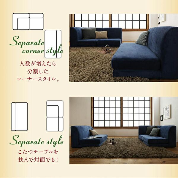 スーパSALE10倍＆4時間限定10％OFF フロアソファ こたつ天板サイズに合わせて選べる洗えるフロアコーナーソファ W120天板対応サイズ 1P+2P+コーナー