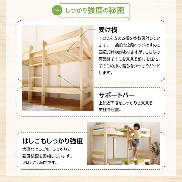 スーパSALE10倍＆4時間限定10％OFF コンパクト天然木2段ベッド 薄型軽量ボンネルコイルマットレス付き 敷パッド付き シングル ショート丈