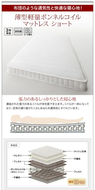 スーパSALE10倍＆4時間限定10％OFF コンパクト天然木すのこベッド 薄型軽量ボンネルコイル マットレス付き リネンセット シングル ショート丈