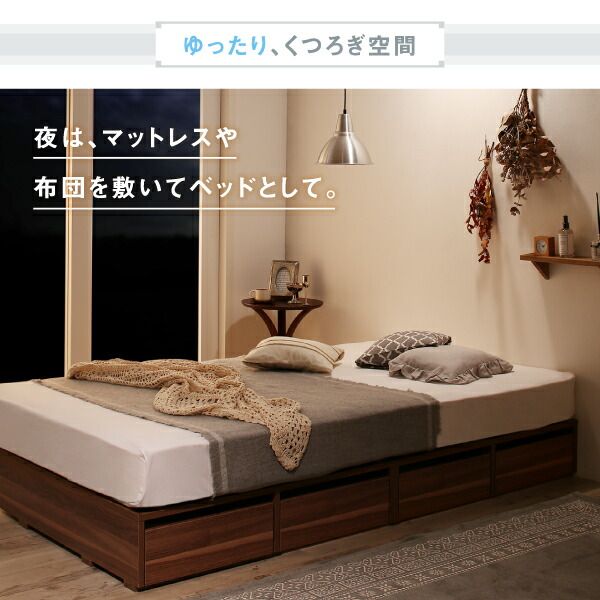 スーパSALE10倍＆4時間限定10％OFF 選べる引出収納付きシンプルデザインローベッド スタンダードポケットコイルマットレス付き 引き出しなし セミダブル
