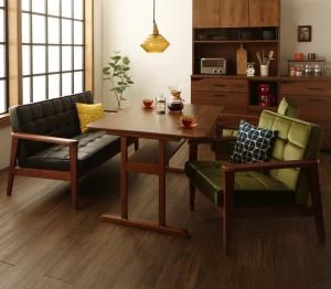 スーパSALE10倍＆4時間限定10％OFF ダイニングセット（テーブル&ソファ） 一家団らんのひとときを彩る レトロモダンソファダイニング 4人 4点セット(テーブル+2Pソファ1脚+1Pソファ2脚) W120