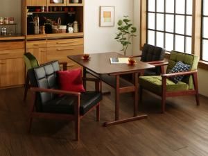 スーパSALE10倍＆4時間限定10％OFF ダイニングセット（テーブル&ソファ） 一家団らんのひとときを彩る レトロモダンソファダイニング 4人 5点セット(テーブル+1Pソファ4脚) W120