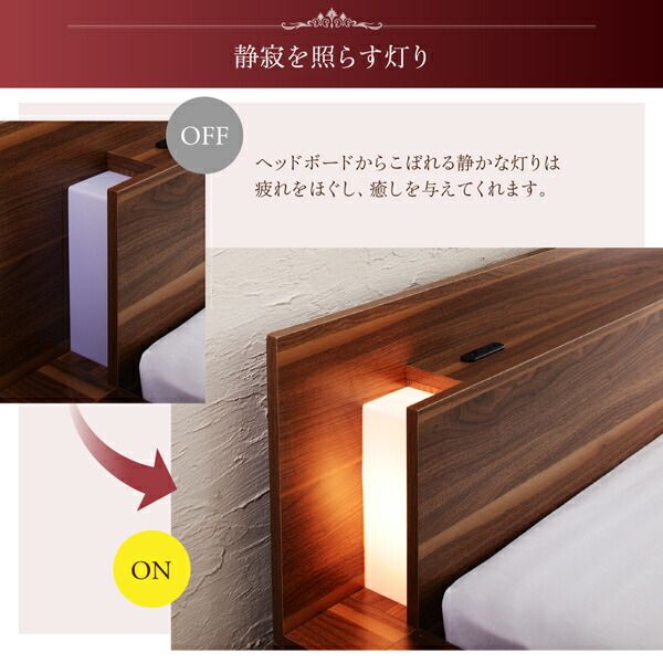 ロングセラー フロアベッド 棚付き 棚 コンセント付き コンセント モダンライト付き 北欧 ウォルナットブラウン ブラック おしゃれ 快適 ゆったり すのこ スタンダードポケットコイルマットレス付き セミダブル