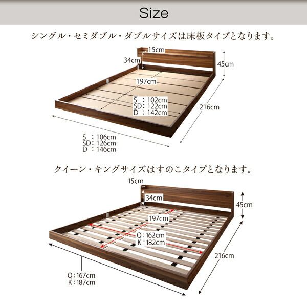 棚・コンセント付き大型フロアベッド プレミアムボンネルコイルマットレス付き セミダブル