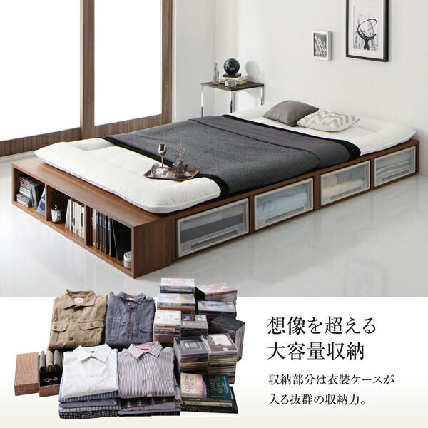 スーパSALE10倍＆4時間限定10％OFF 衣装ケースも入る大容量デザイン収納ロングサイズベッド 引き出し4杯 シングル ロング丈